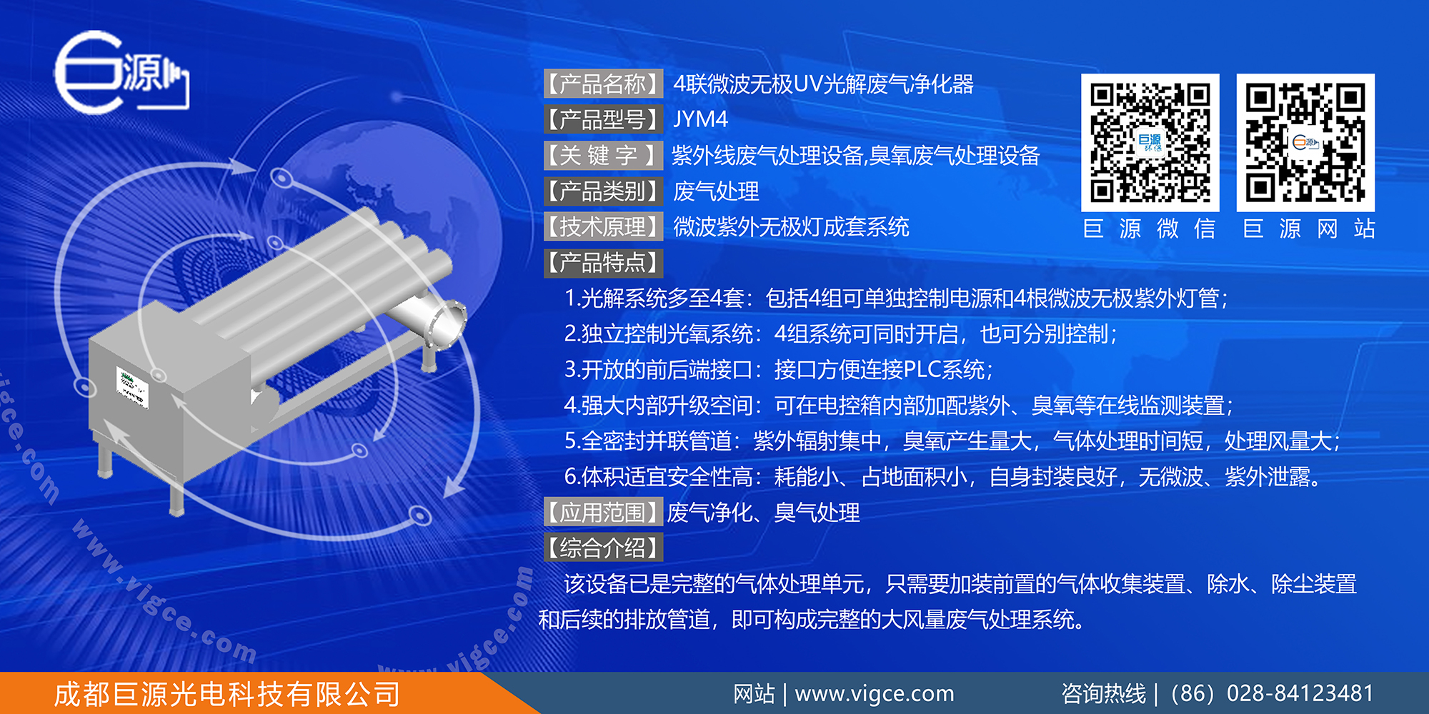 巨源+4联微波无极UV光解废气净化器+JYM4