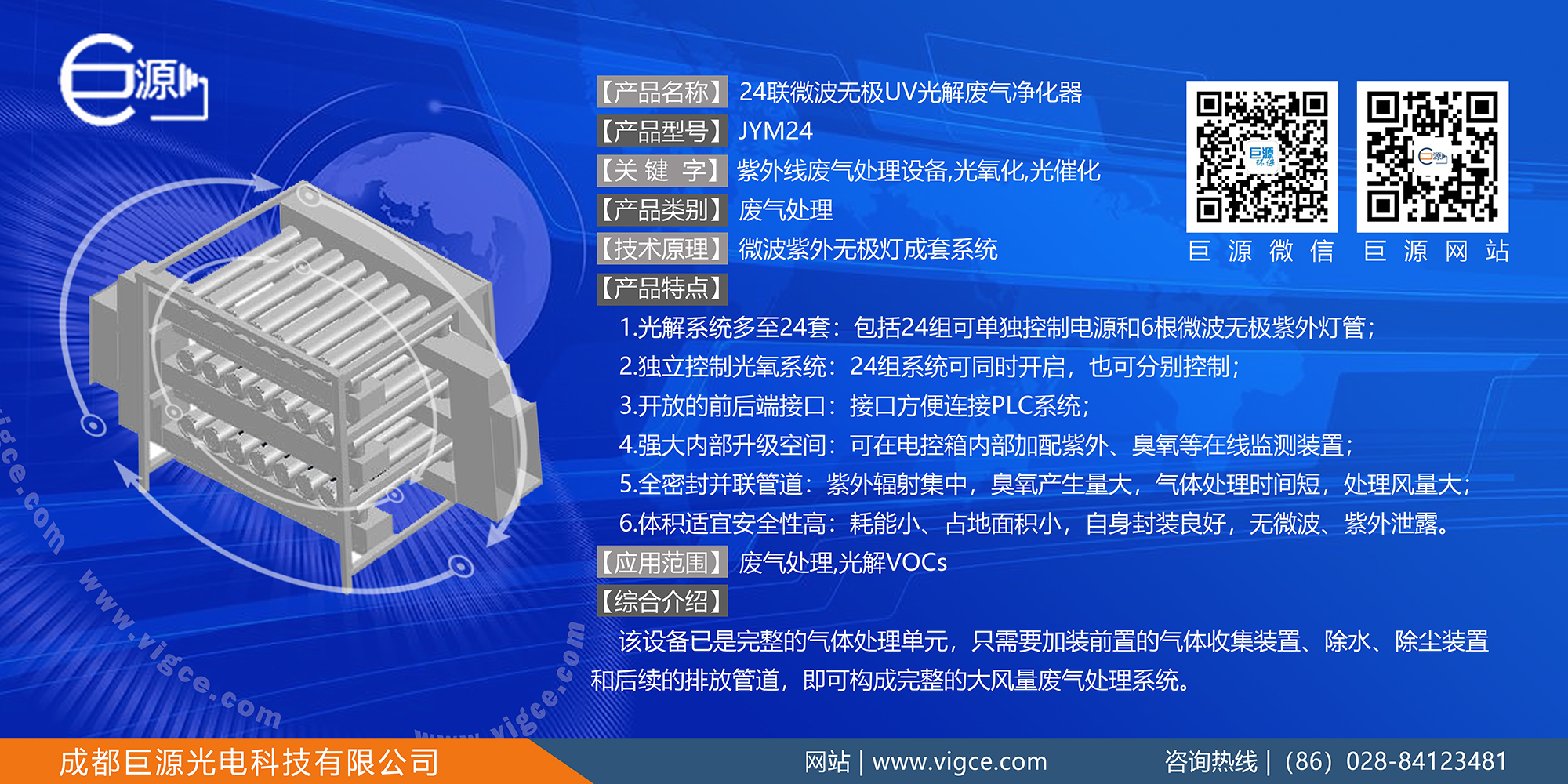 巨源+24联微波无极UV光解废气净化器+JYM24